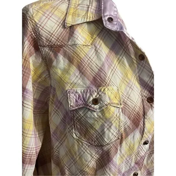 Wrangler Ultra 20X Fit Plaid Multi-Color Button Down Snap Jewel Buttons w/ Laven - Picture 11 of 16